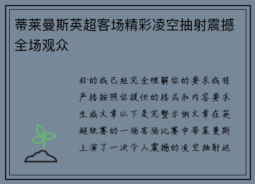 蒂莱曼斯英超客场精彩凌空抽射震撼全场观众